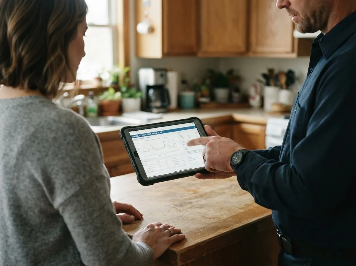 HVAC technician inspecting a heating & cooling system in Kingston, OK